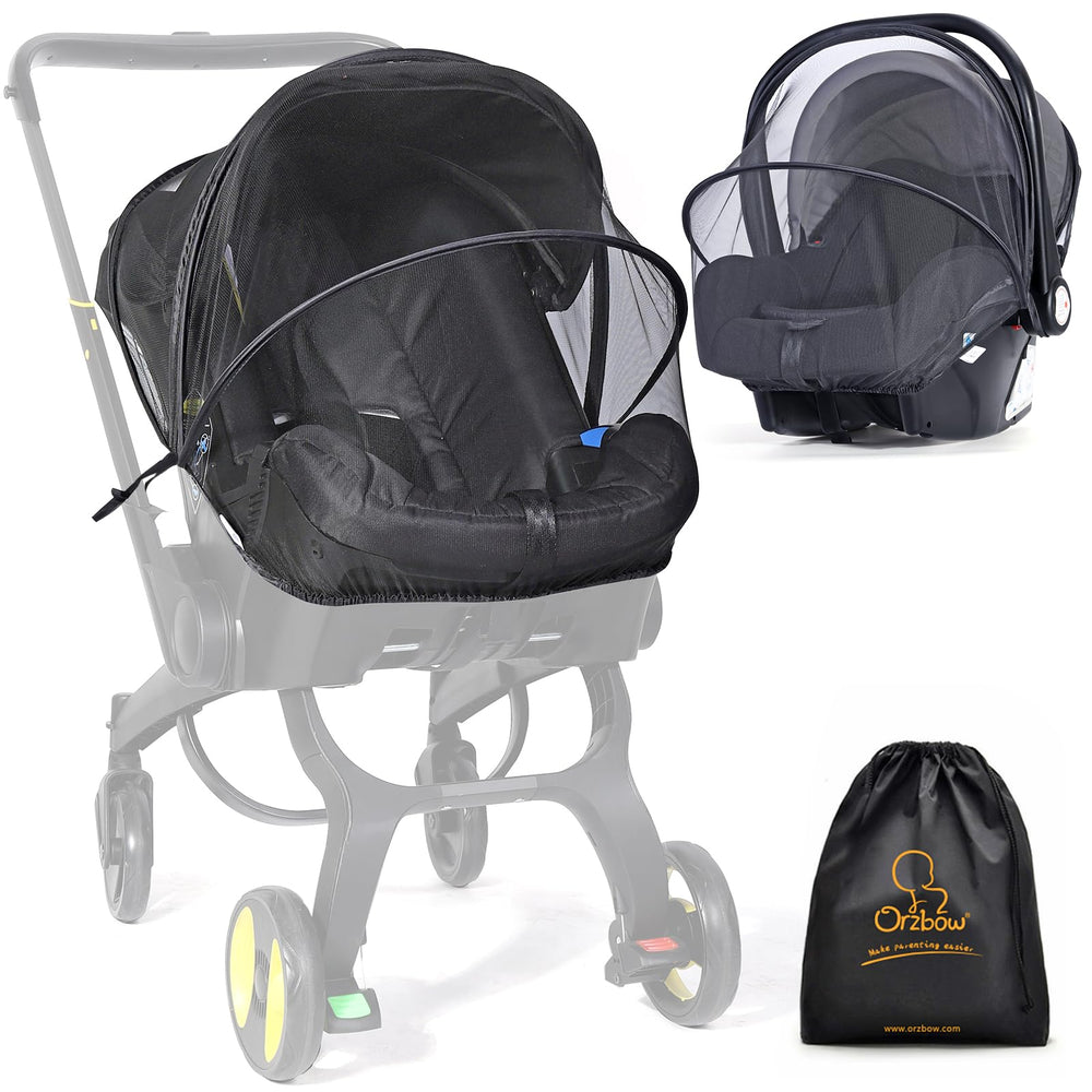 Orzbow mosquito net on car seat demonstrates breathable protection during rides