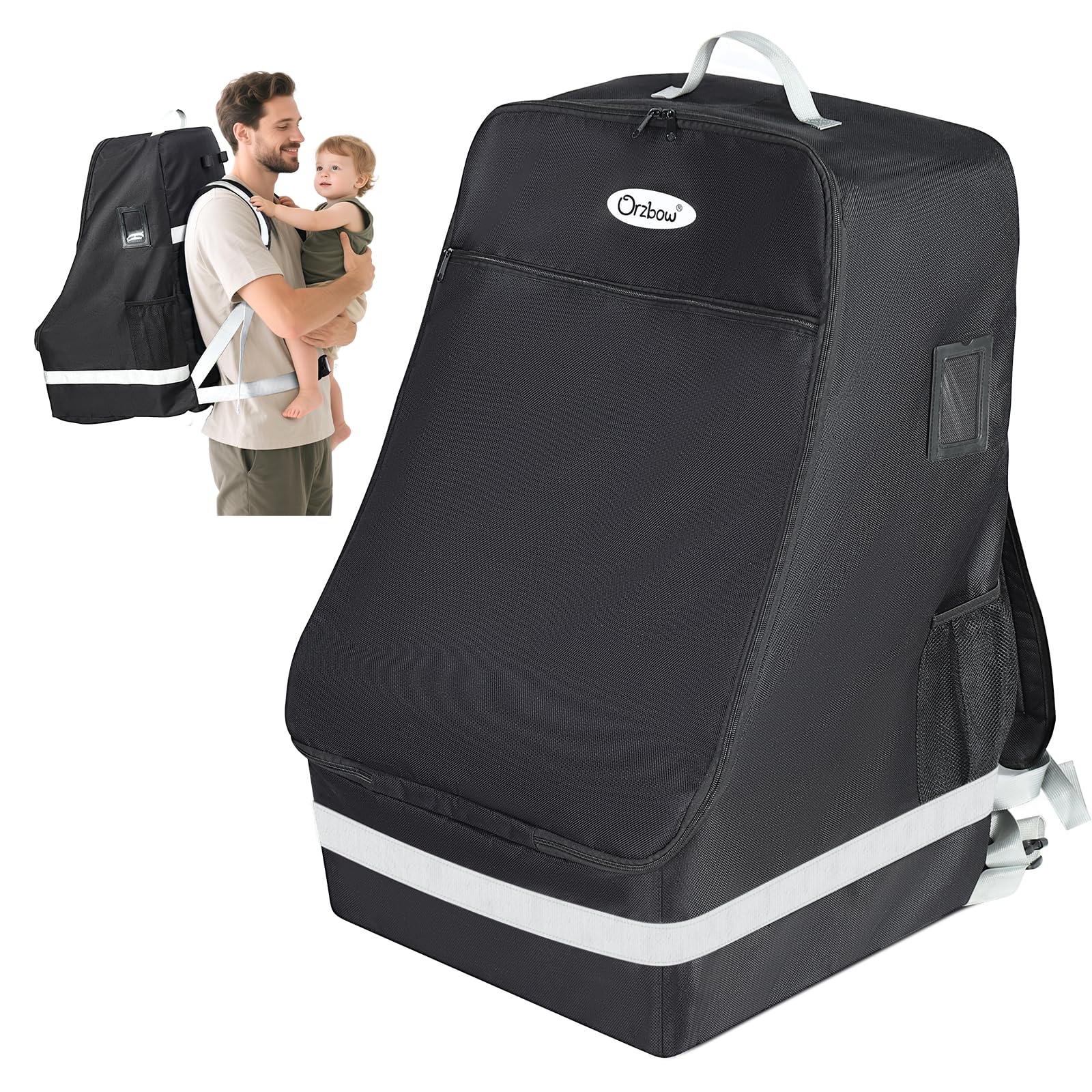 Orzbow padded car seat travel bag front view shows durable fabric and reinforced base for protection.