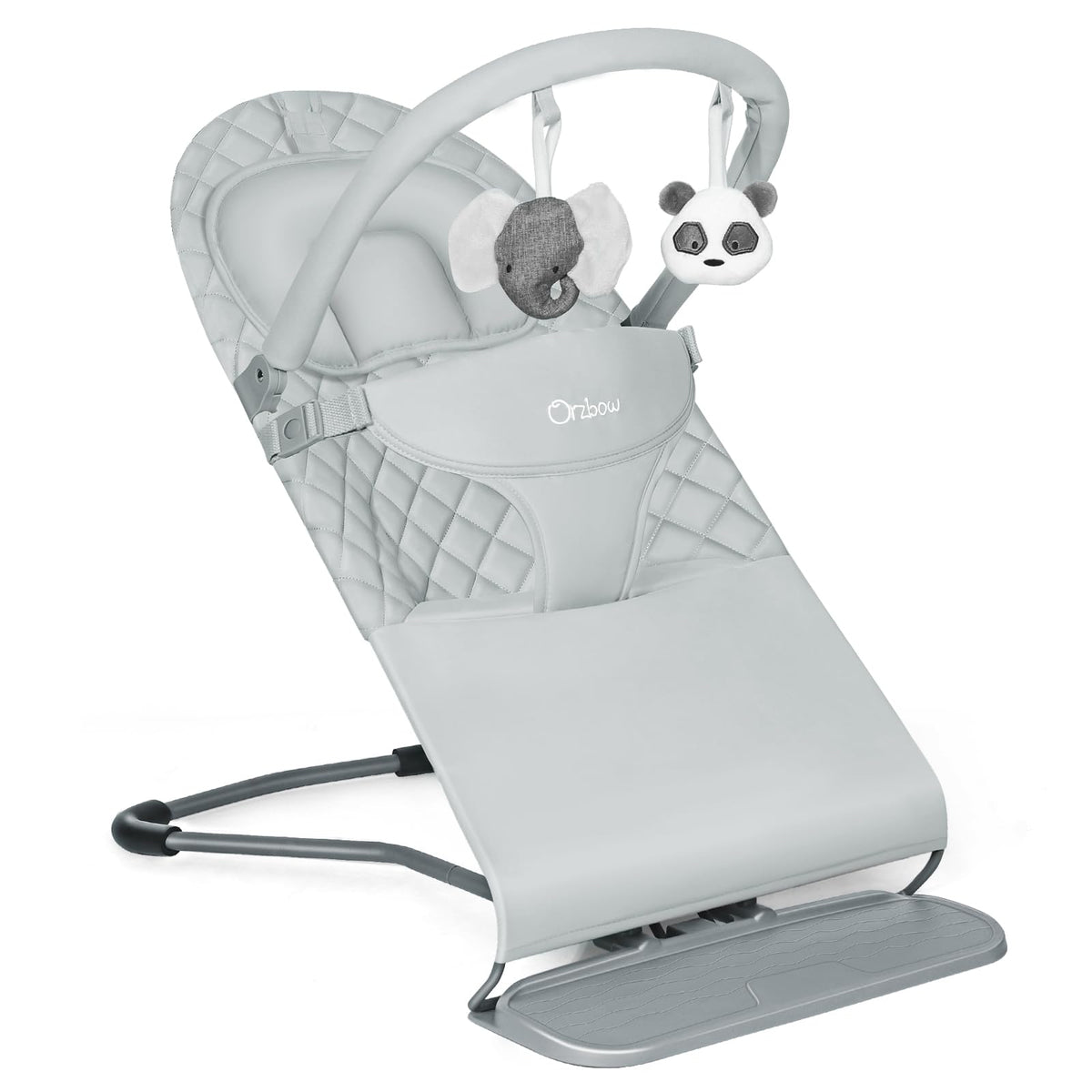 Orzbow portable baby bouncer folded in storage bag for easy home storage.