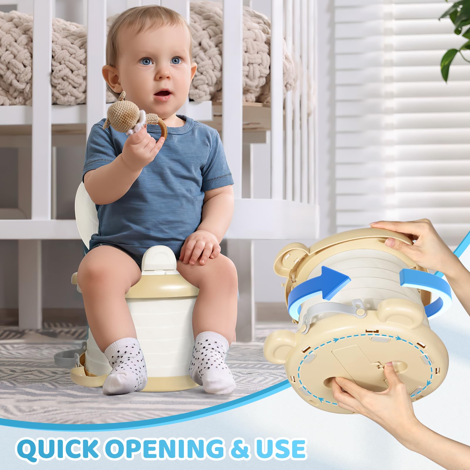 Orzbow potty seat open and ready for quick bathroom access during trips