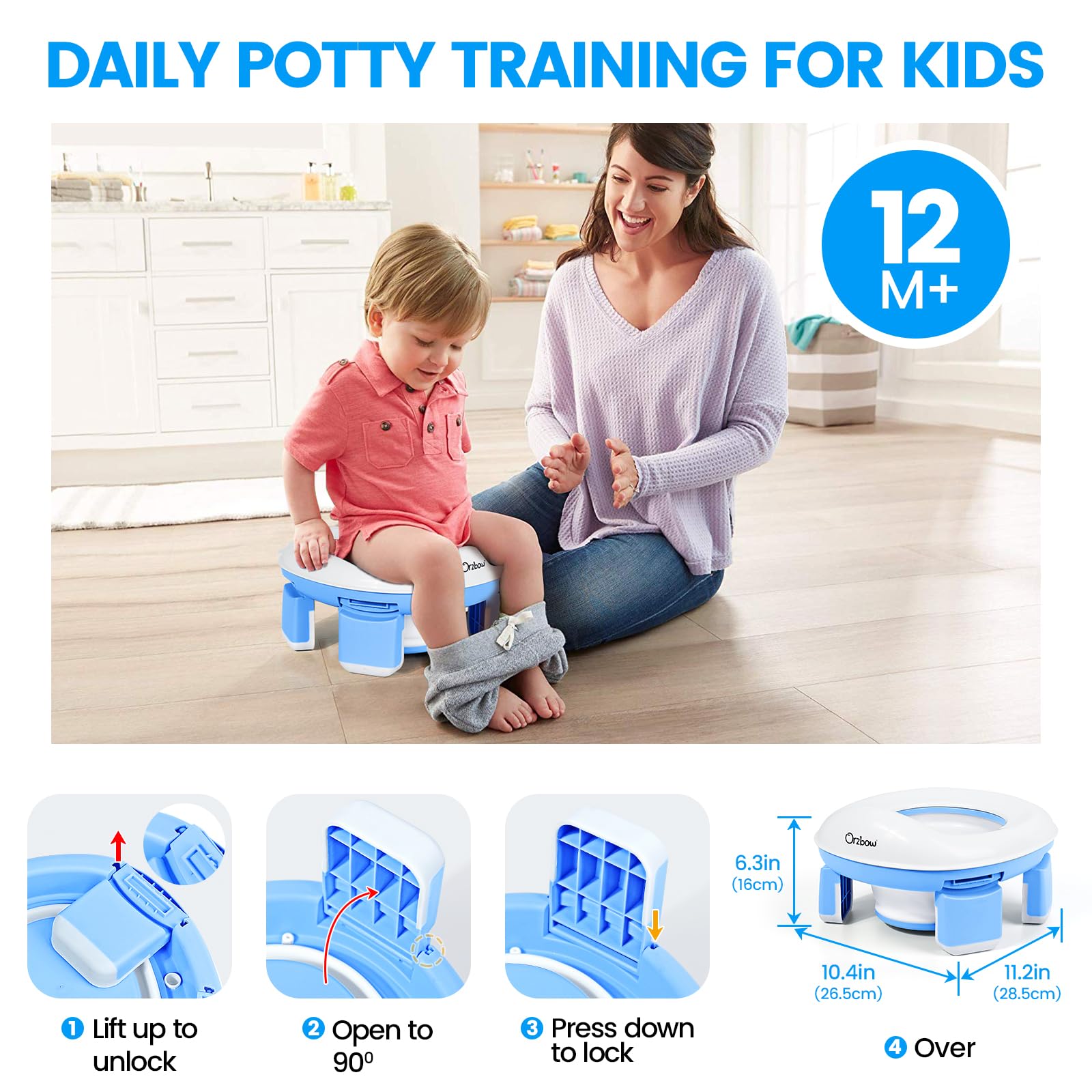 Orzbow Portable Potty splash guard blue highlights reduced splash for mess-free public restroom visits