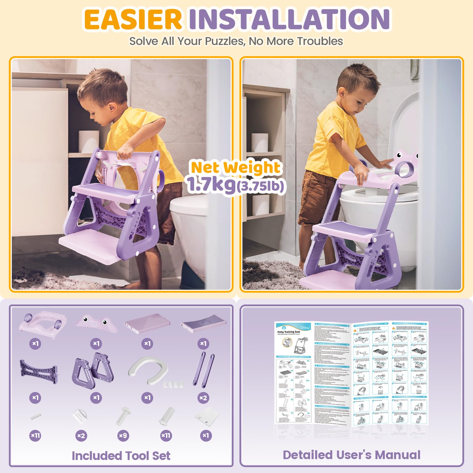 Orzbow Potty Seat height adjustment controls enable quick, tool-free changes