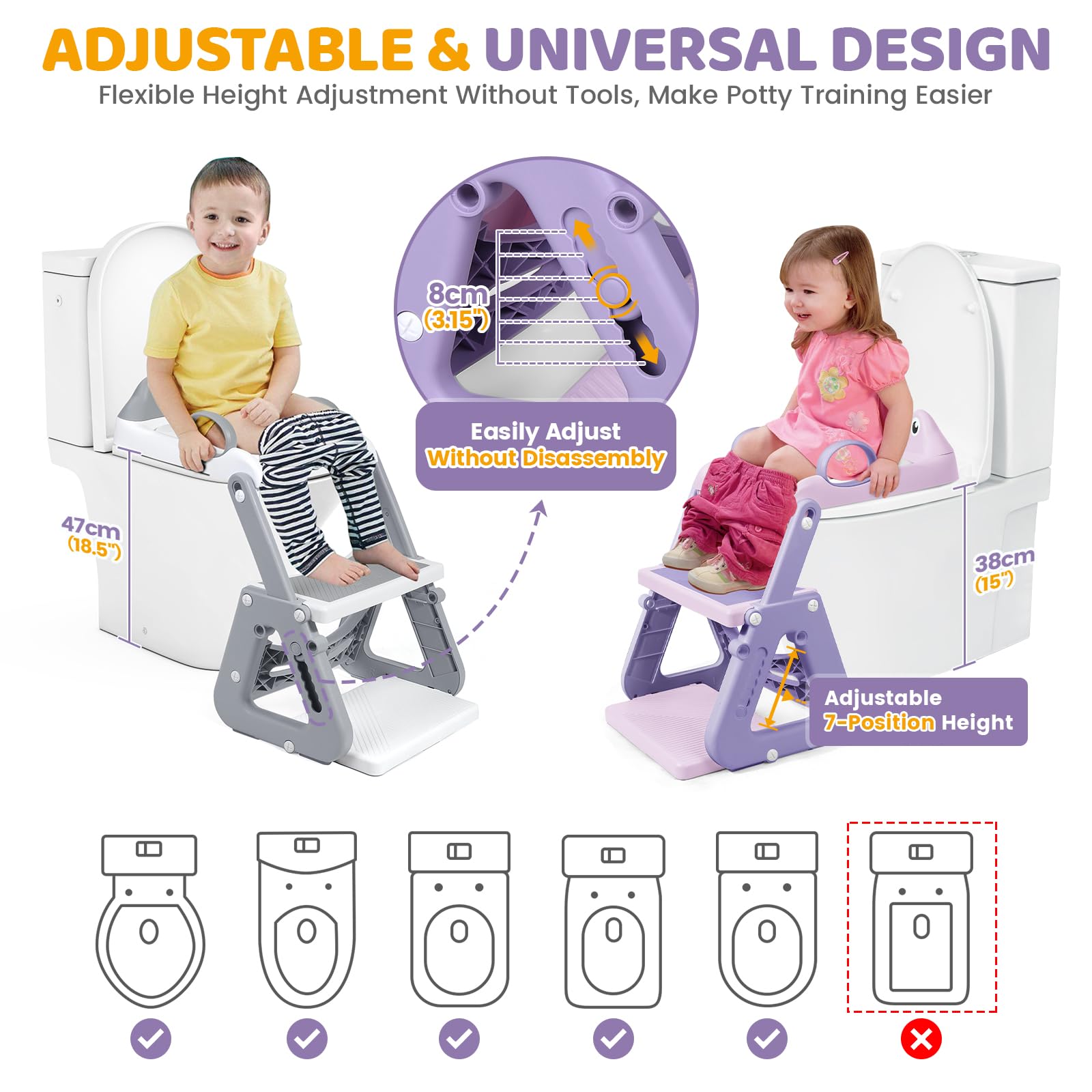 Orzbow Potty Ladder treads closeup demonstrates wide, non-slip steps