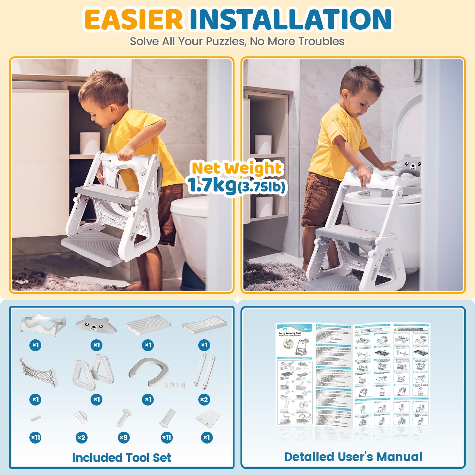 Orzbow waterproof soft padding offers comfortable seating for toddlers.