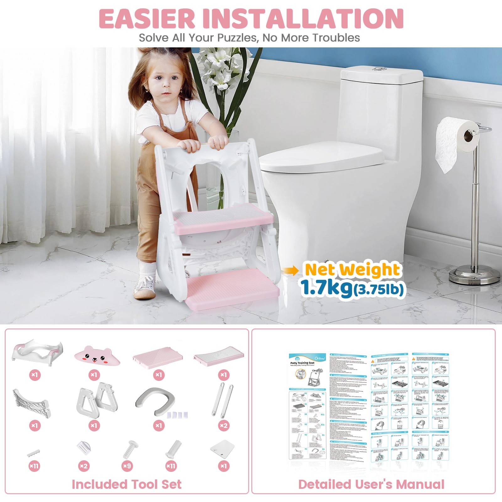 Orzbow potty training seat ergonomic handles provide secure grip during transfers.