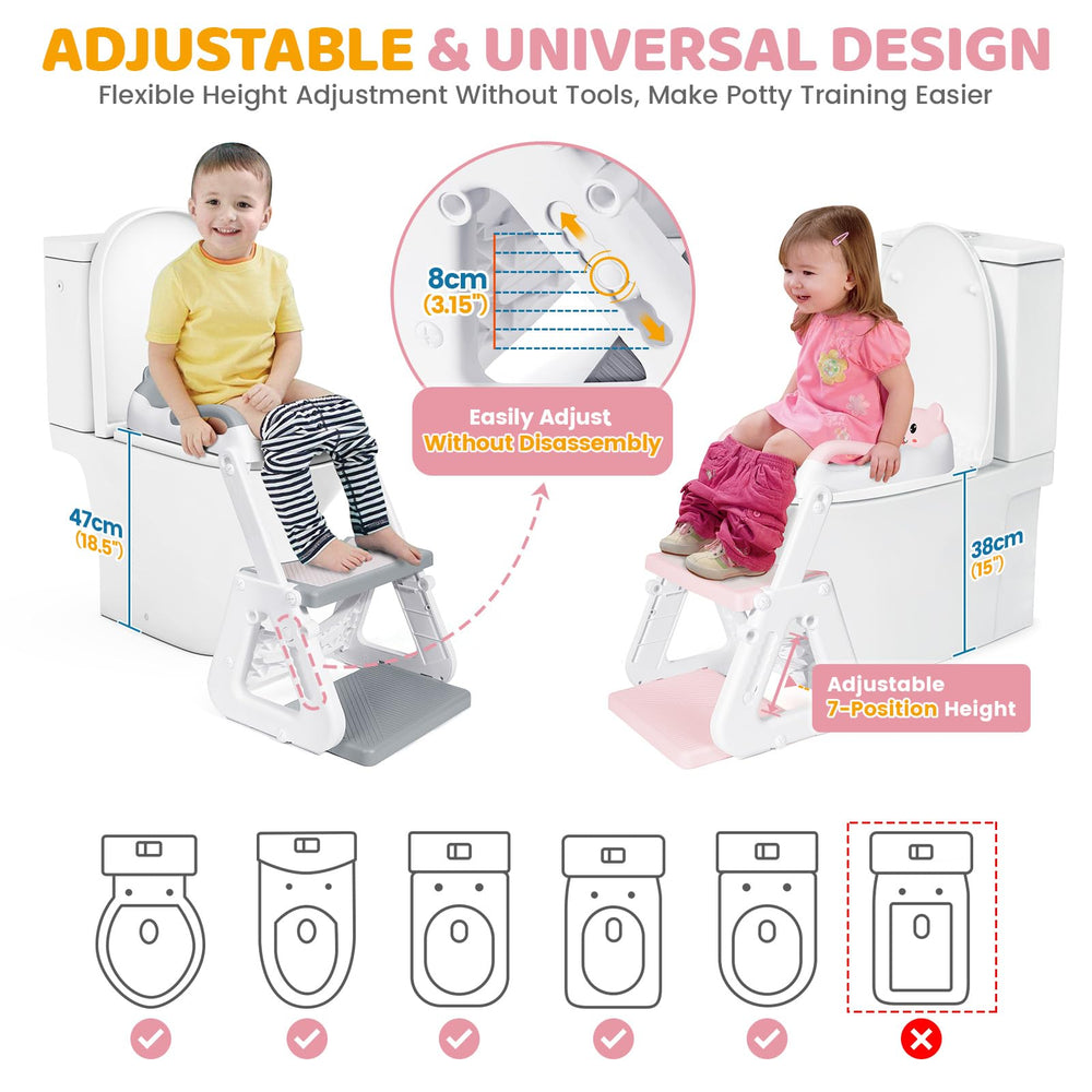 Orzbow potty training seat height adjustment notch system for quick tool-free changes.