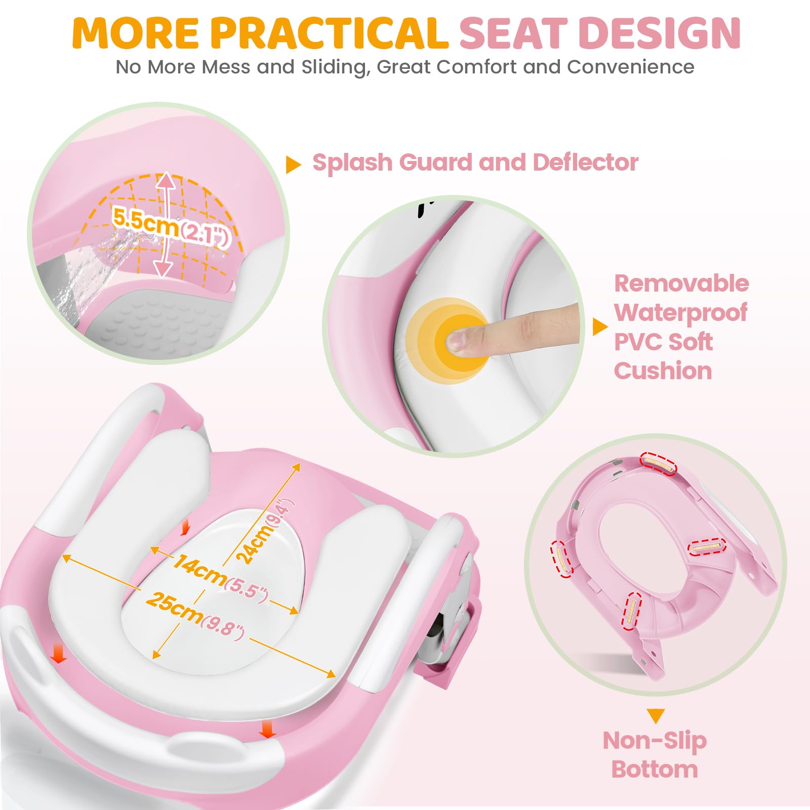 Orzbow Potty Training Seat pink anti-slip-feet ensures stable bathroom use