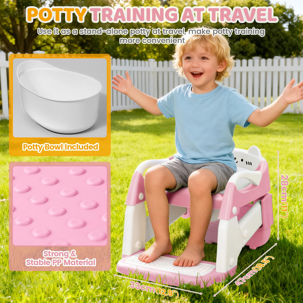 Orzbow Potty Training Seat pink step-stool-ladder shows secure climbing support