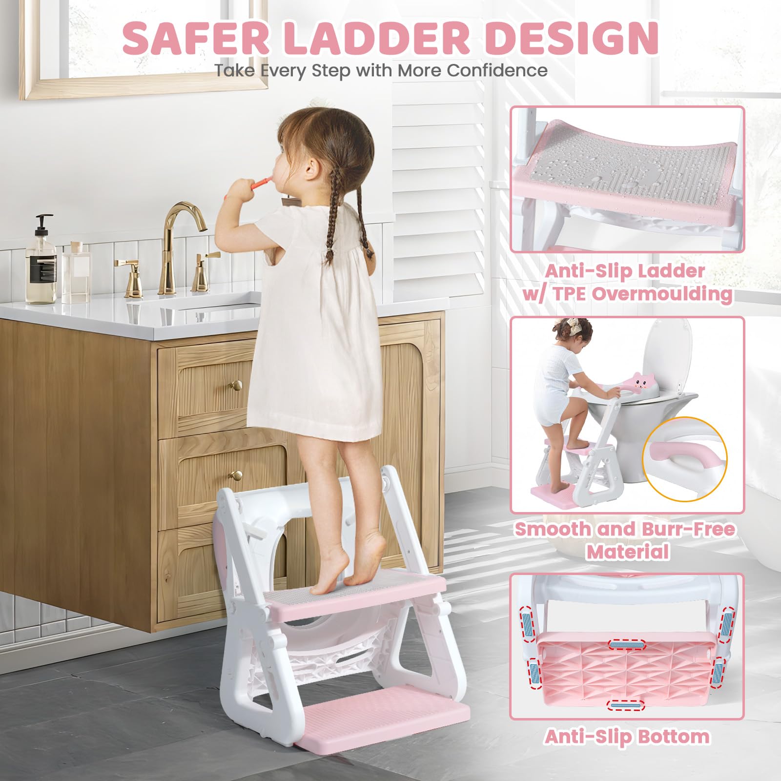 Orzbow potty training seat splash guard extended to reduce mess during training.