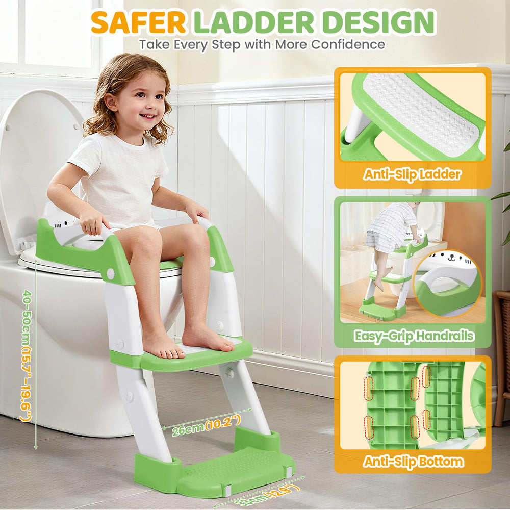 Orzbow Potty Training Seat toddler-on-seat demonstrates comfy cushion for gentle seating.