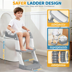 Orzbow potty training seat with step stool demonstrates easy access for young toddlers.