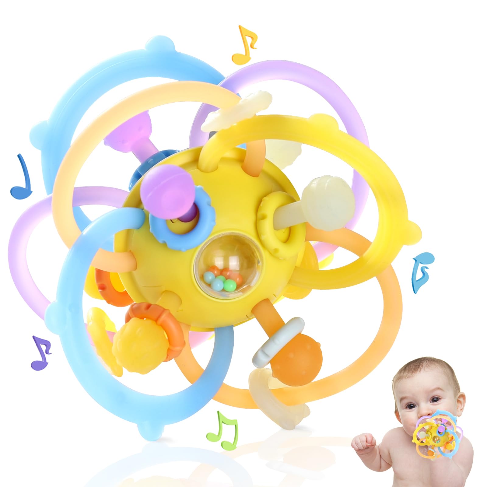 Orzbow sensory teething toy with 8 textured rings for varied chewing sensations