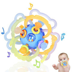Orzbow sensory teething toy with 8 textured rings promotes exploration and fine motor development.