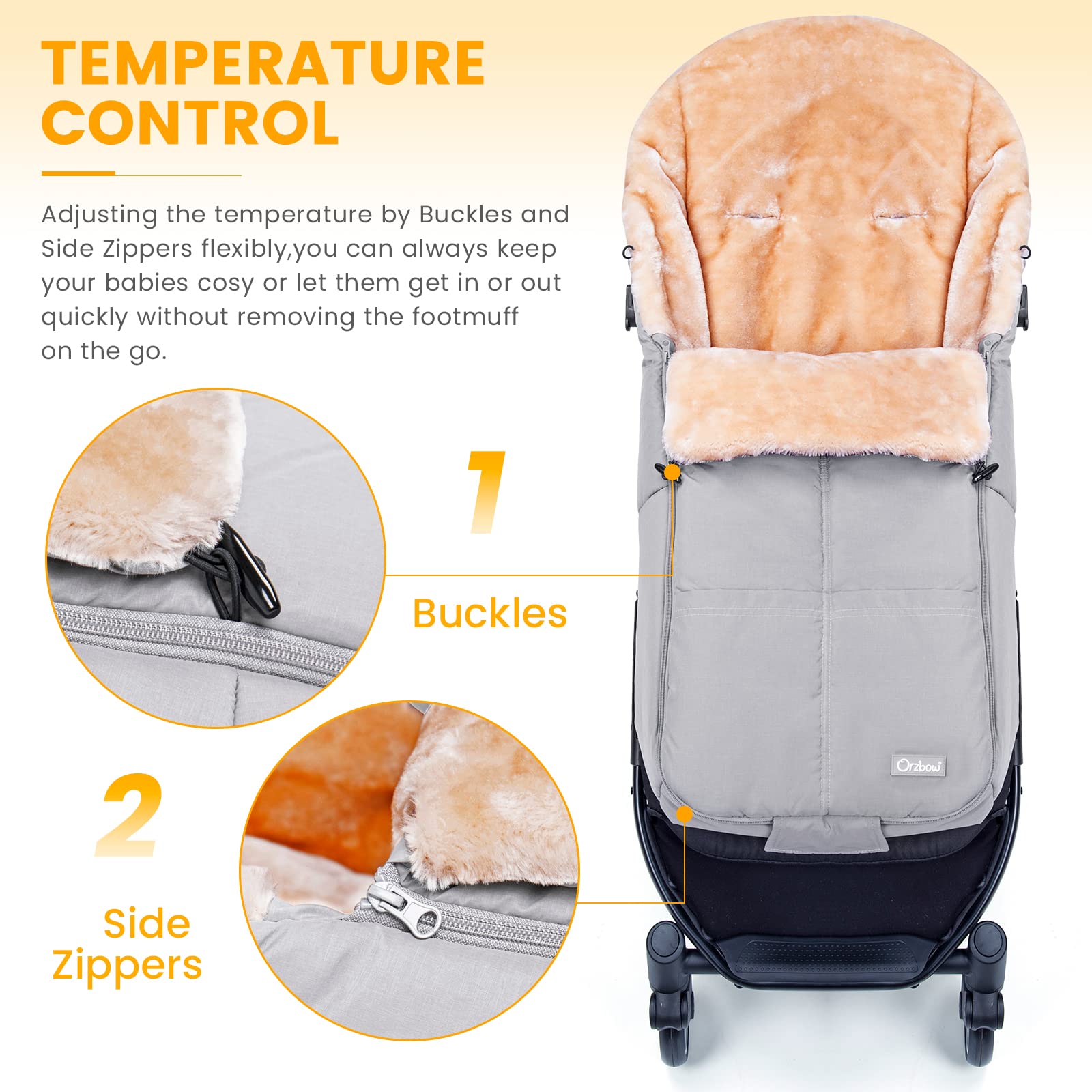 Orzbow Stroller Footmuff L-shaped back design provides secure coverage on most stroller seats.