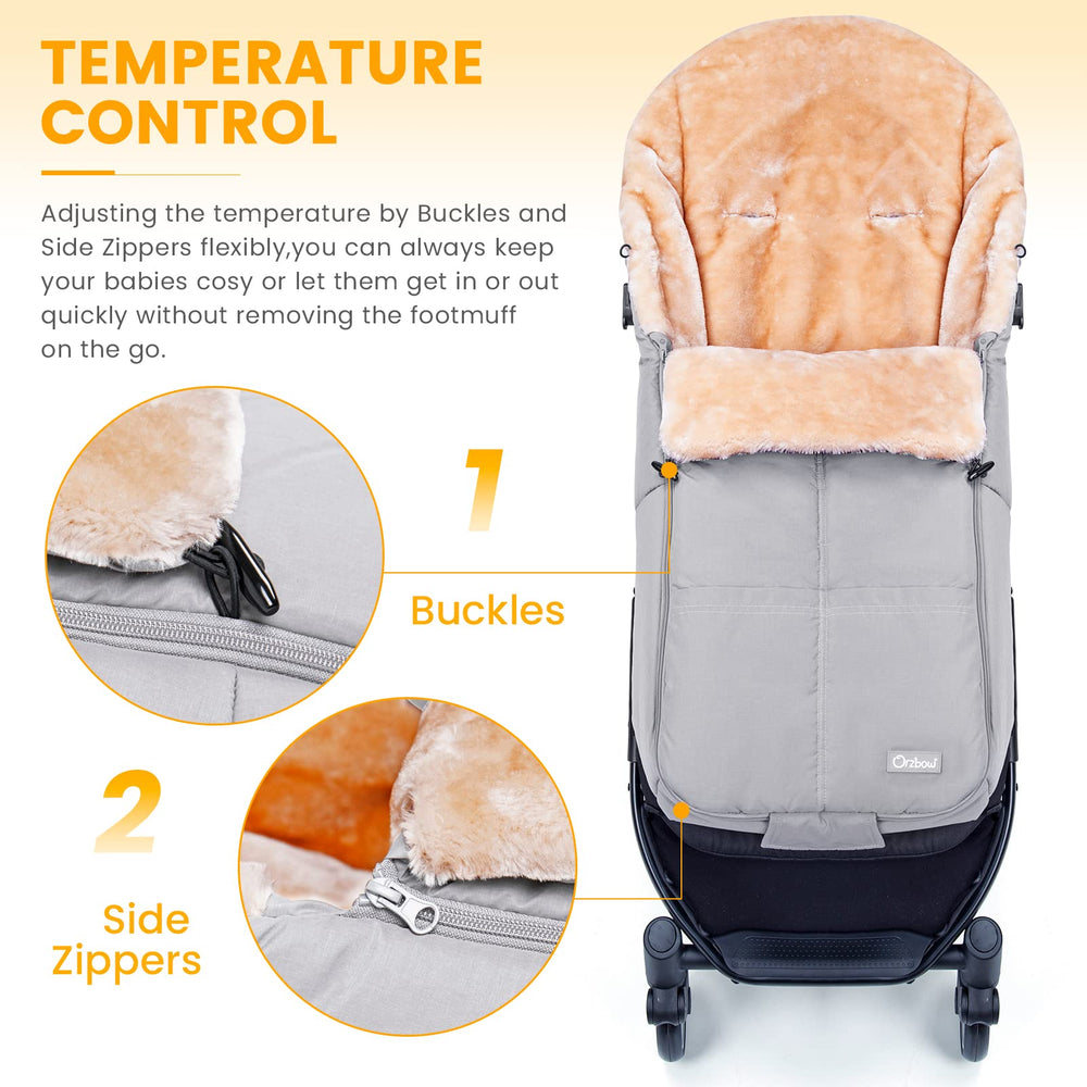 Orzbow Stroller Footmuff L-shaped back design provides secure coverage on most stroller seats.