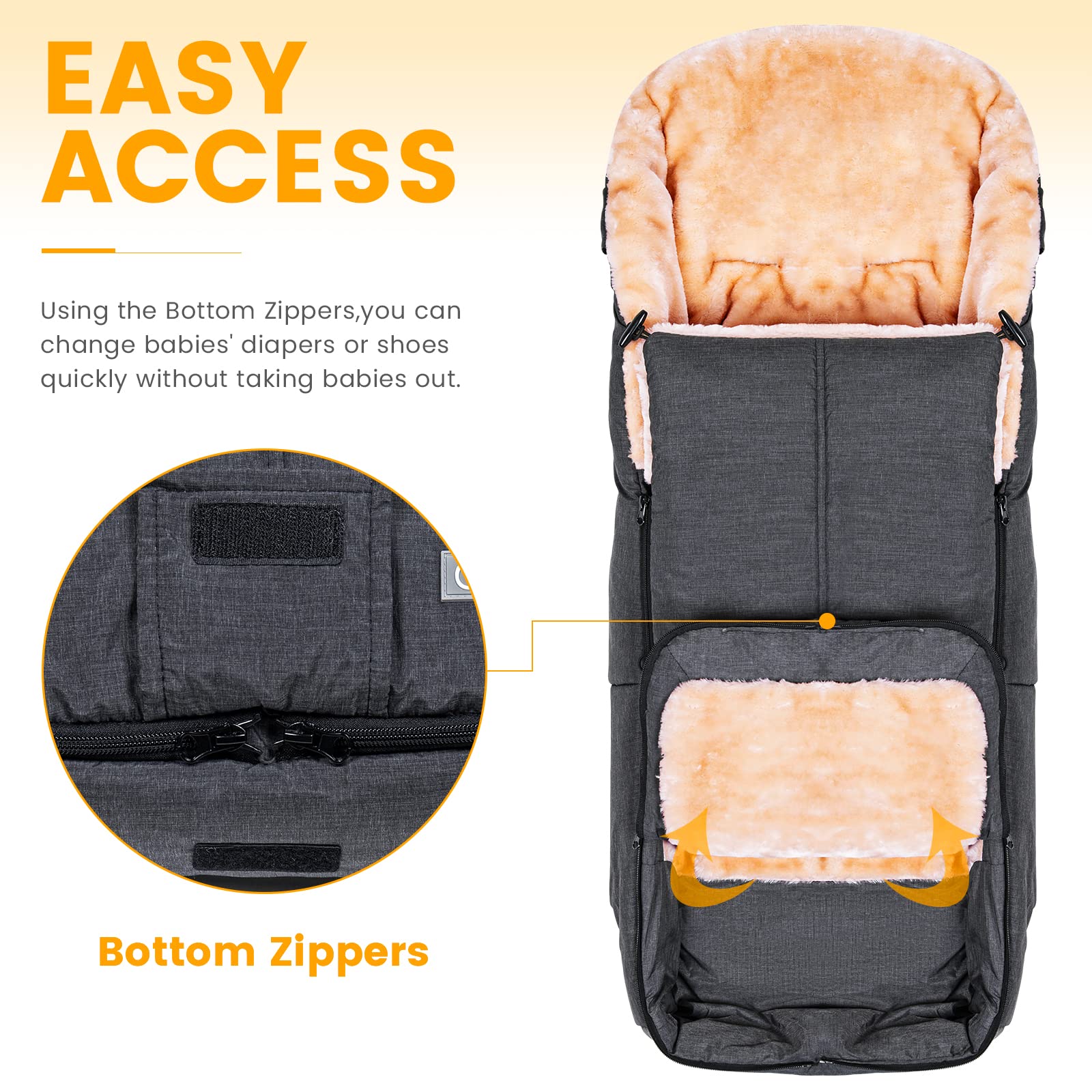Orzbow stroller footmuff machine-washable maintains softness after wash.