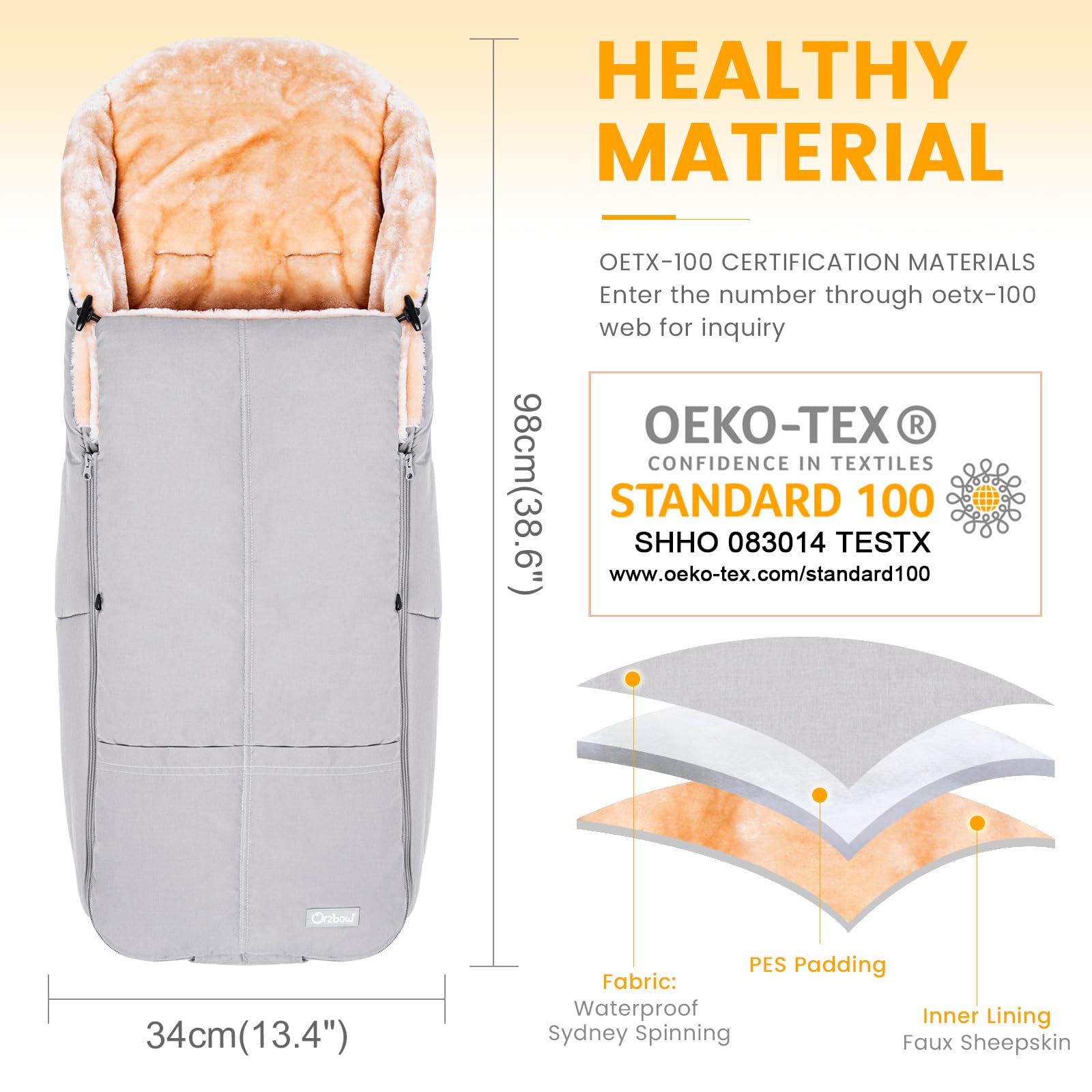 Orzbow Stroller Footmuff storage bag included for easy packing and travel convenience.