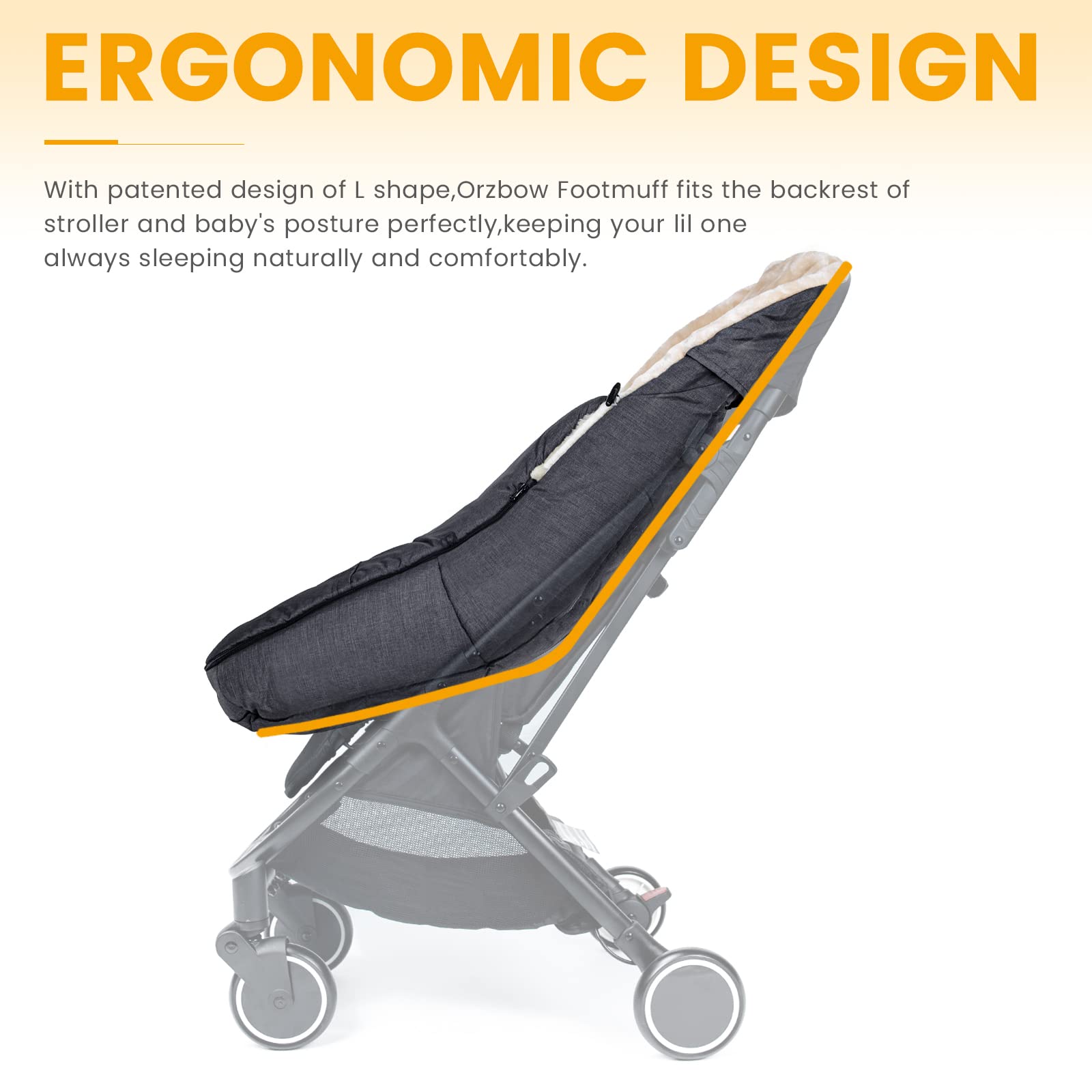 Orzbow stroller footmuff two-way-zipper enables quick diaper changes in cold weather.