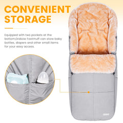 Orzbow Stroller Footmuff universal fit with safety straps fits many strollers and car seats.
