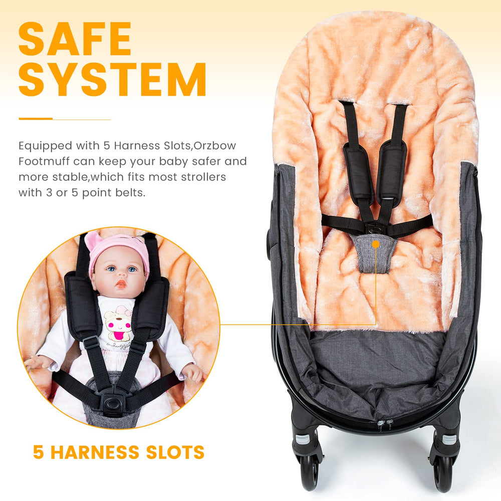 Orzbow stroller footmuff waterproof exterior blocks wind and snow during walks.