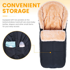 Orzbow footmuff windproof bottom shields against gusts during cold walks.
