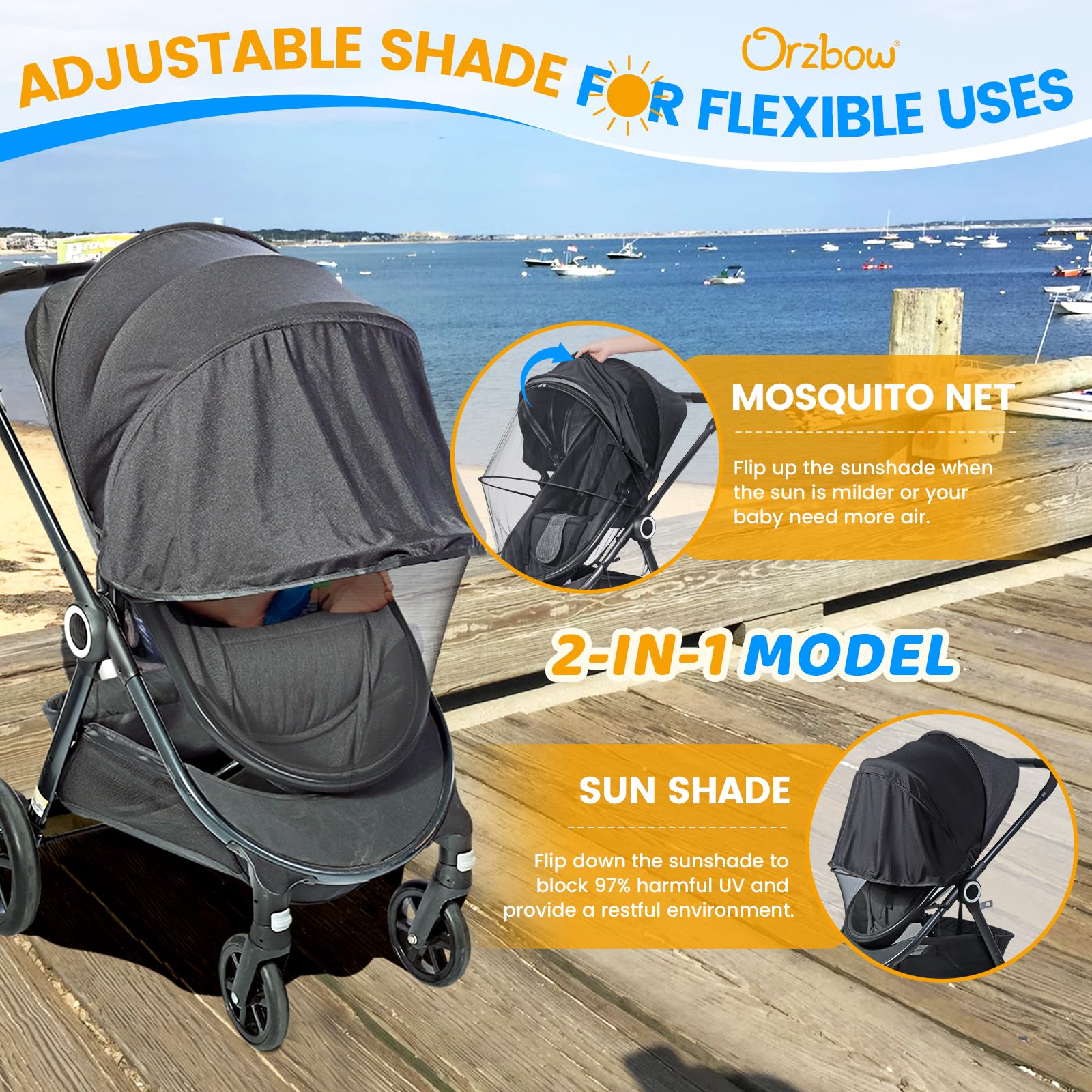 Orzbow stroller net with PVC ribs creates a stable, protective zone around your baby.