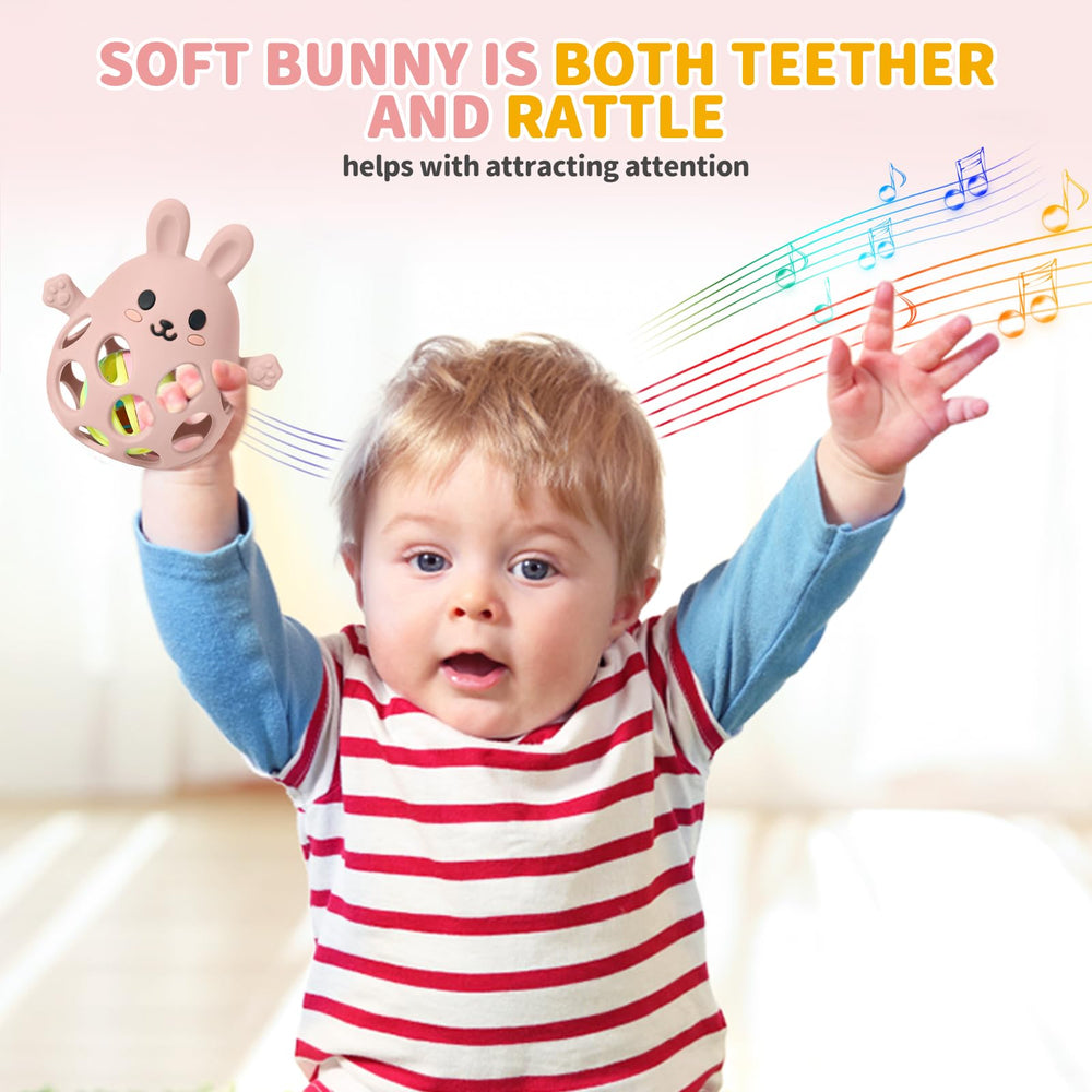 Orzbow pink textured teether surface aids chewing comfort.