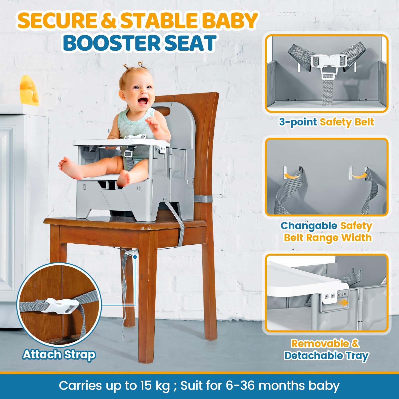 Orzbow travel booster seat folds in seconds for easy transport at restaurants or camping.