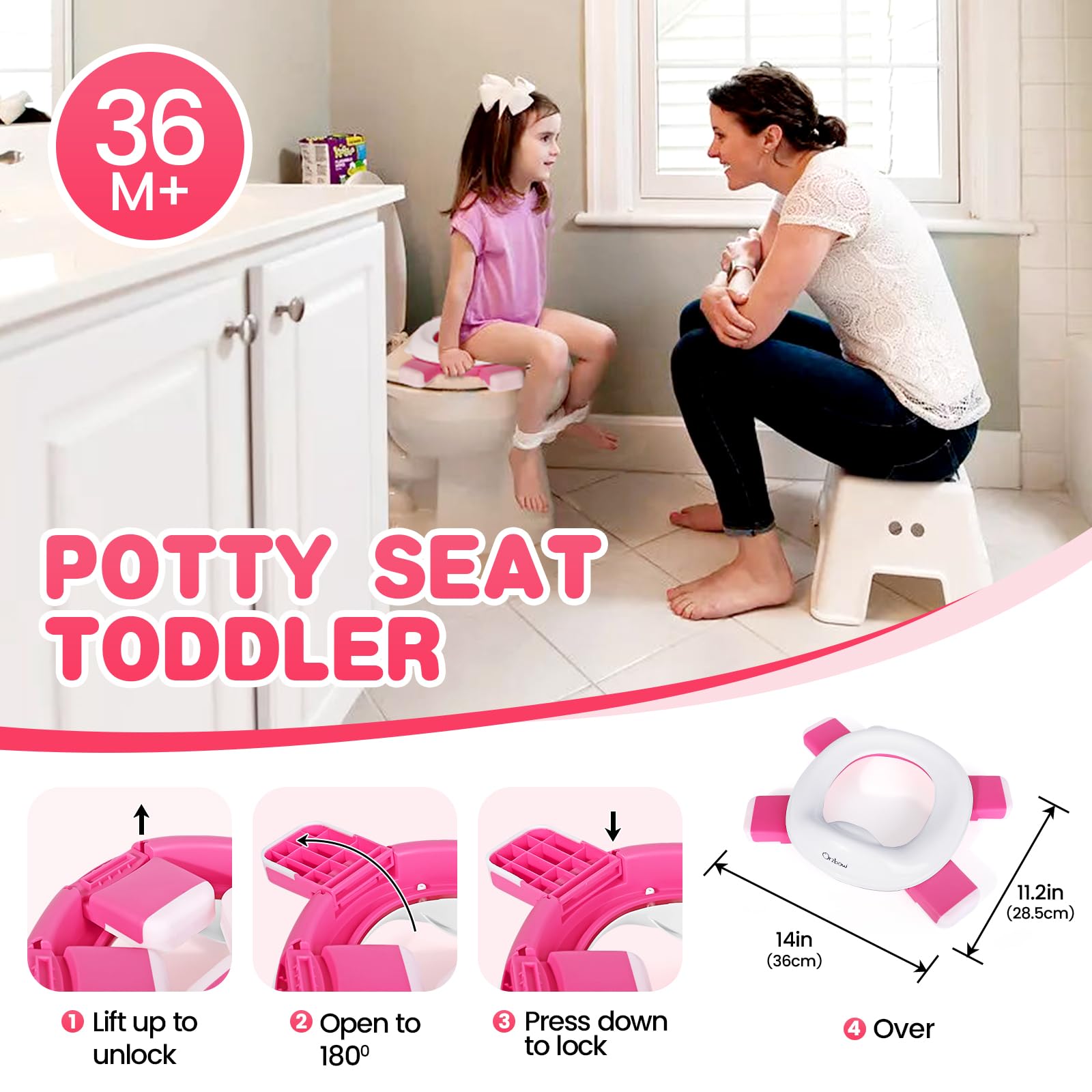 Orzbow travel potty seat with splash guard supports hygienic public bathroom visits.