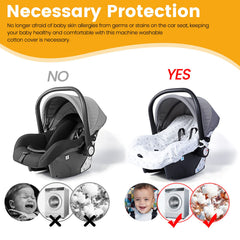 Orzbow travel-system-compatible car seat cover shows easy prep and removal.