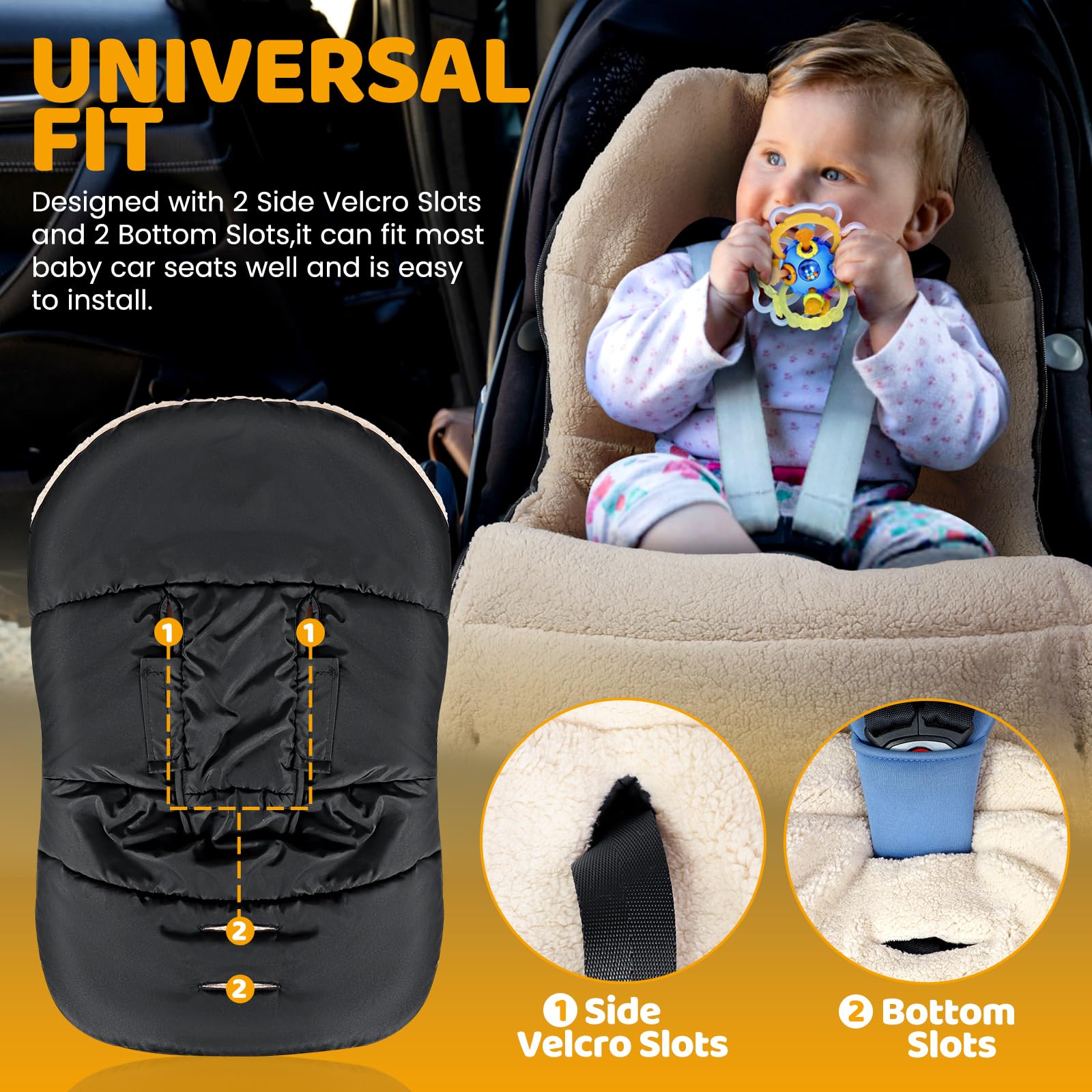 Orzbow universal car seat cover with harness slots demonstrates compatibility with 3- and 5-point systems