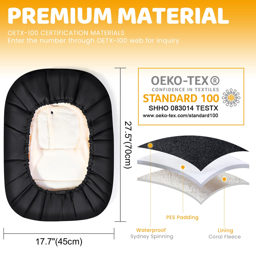 Orzbow universal-fit elastic rope ensures snug installation across most seats.