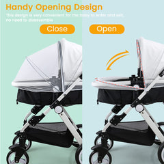 Orzbow universal-fit net fits strollers, car seats, and travel cribs.