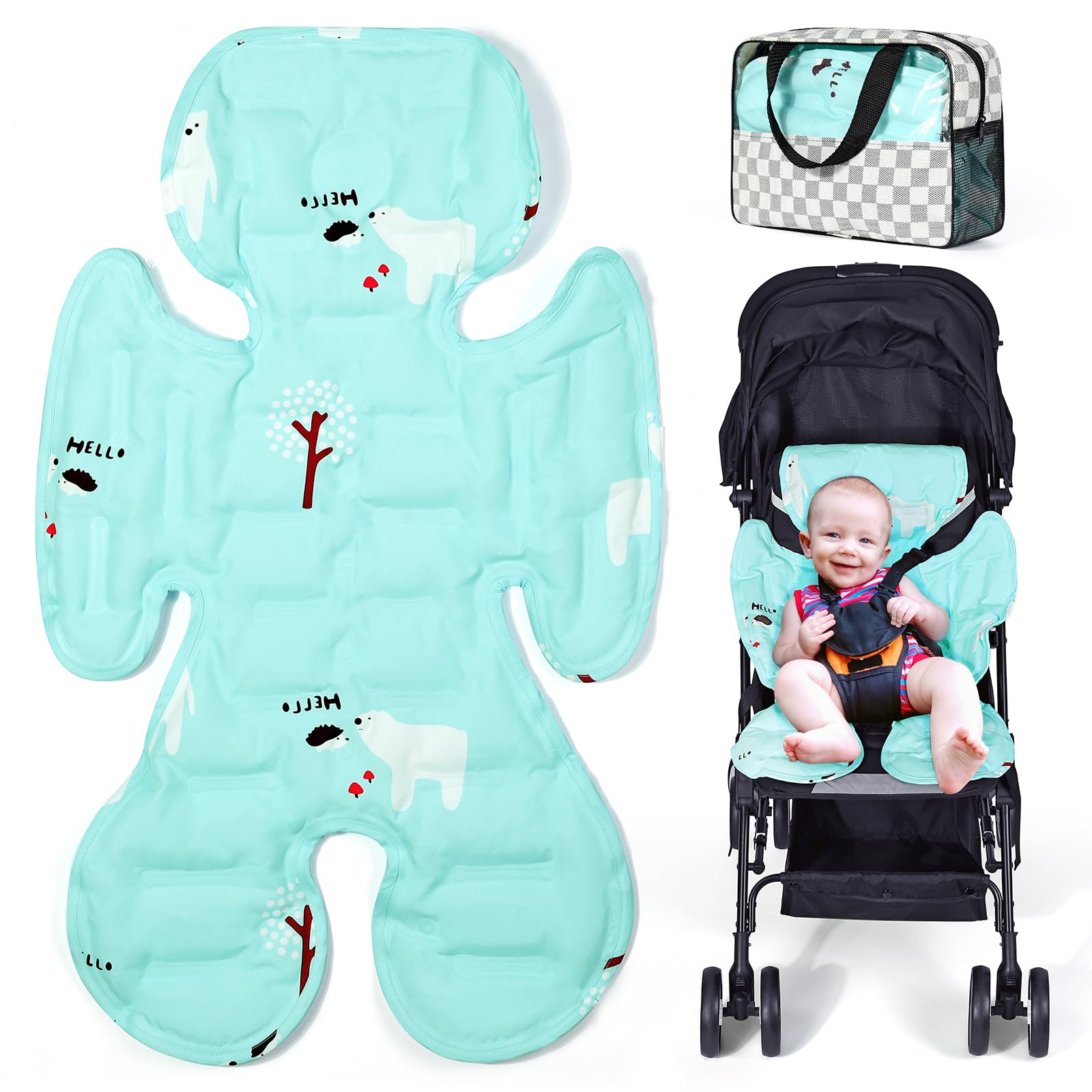 Orzbow universal stroller cooling pad folded for storage and portable baby cooling while traveling.