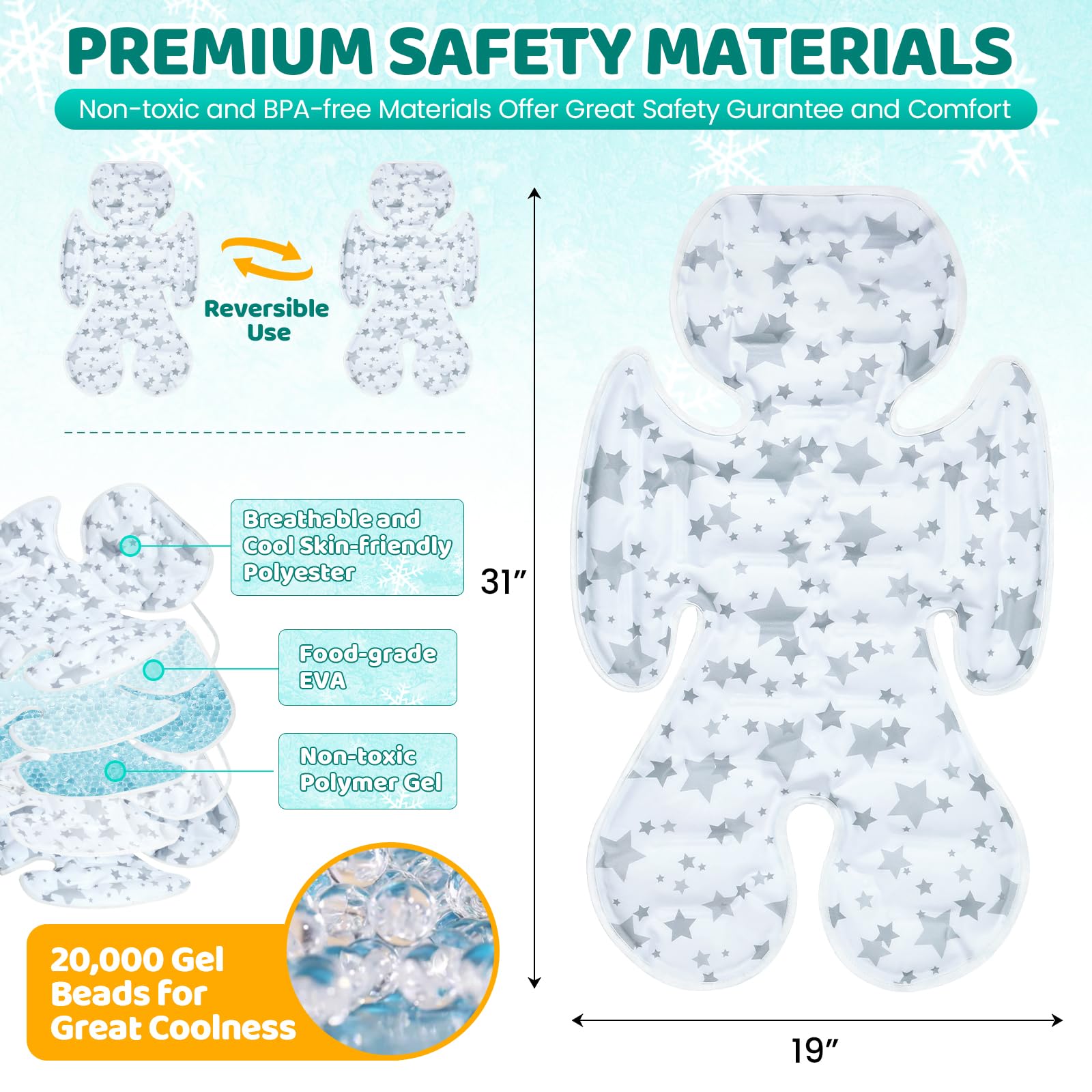 Orzbow universal stroller cooling pad harness openings demonstrate easy attachment.