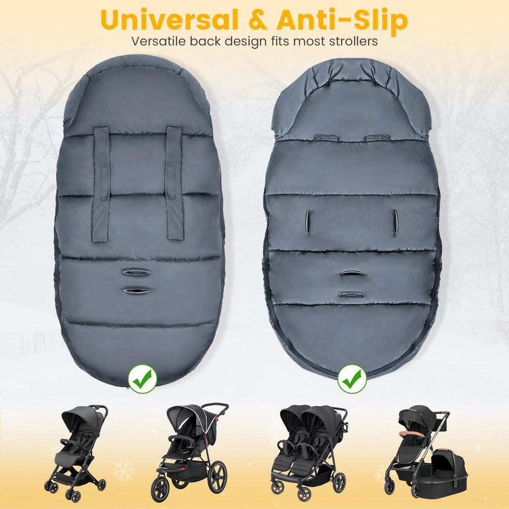 Orzbow universal stroller footmuff with buttons and zippers for easy temperature control.