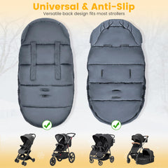 Orzbow universal stroller footmuff with buttons and zippers for easy temperature control.