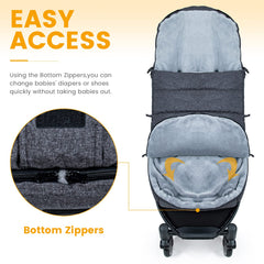 Orzbow Warm Bunting Bag bottom open view for quick diaper changes without removing baby.
