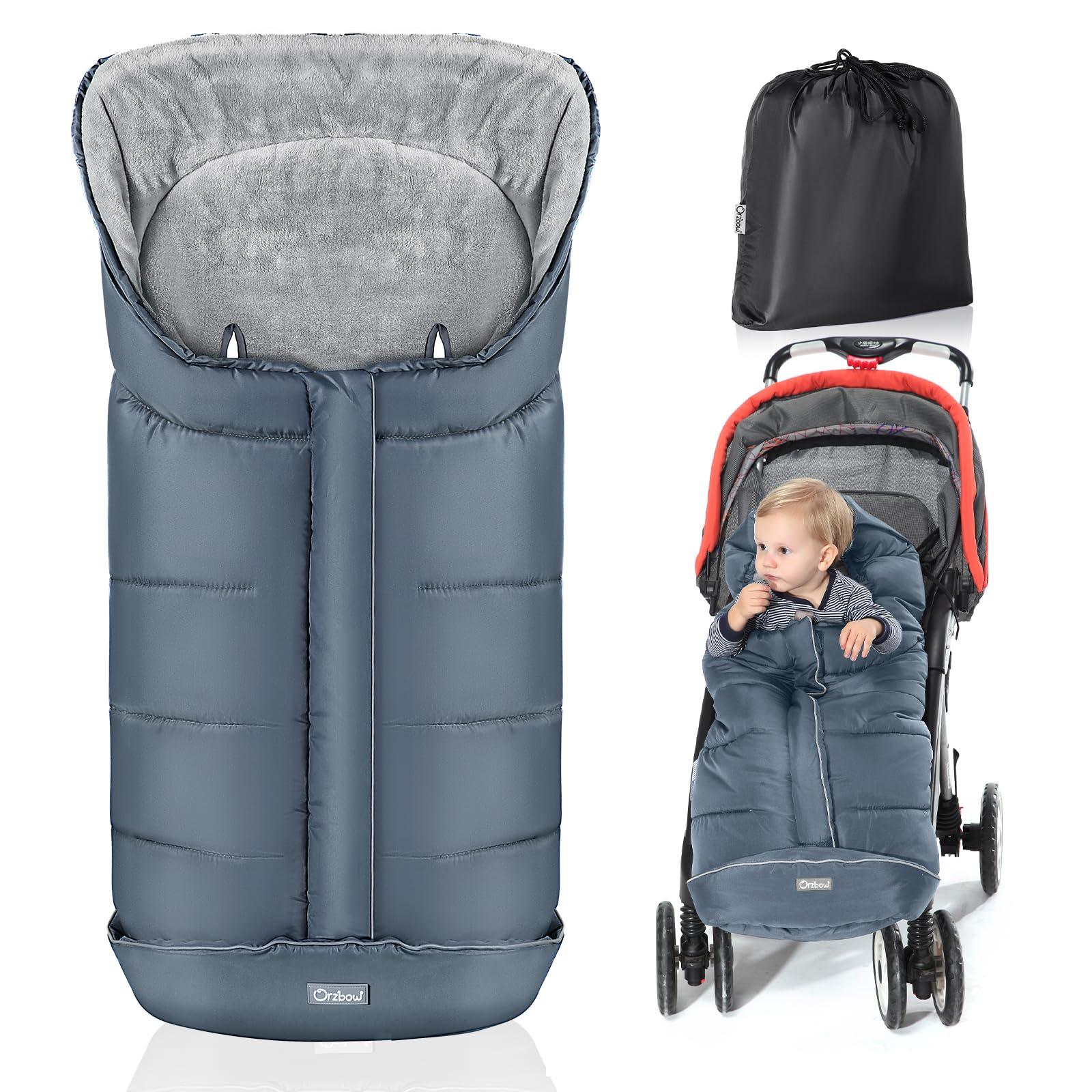 Orzbow warm bunting bag delivers full coverage on most strollers for winter warmth.