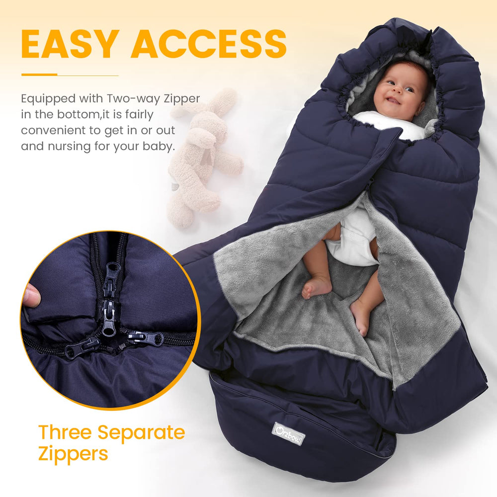 Orzbow bunting bag hood with drawstring provides snug draft protection