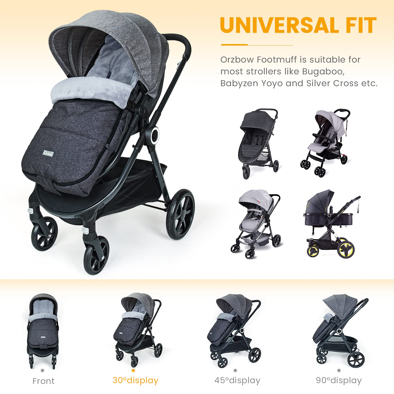 Orzbow Warm Bunting Bag universal fit demonstrates compatibility with most car seats and bassinets.