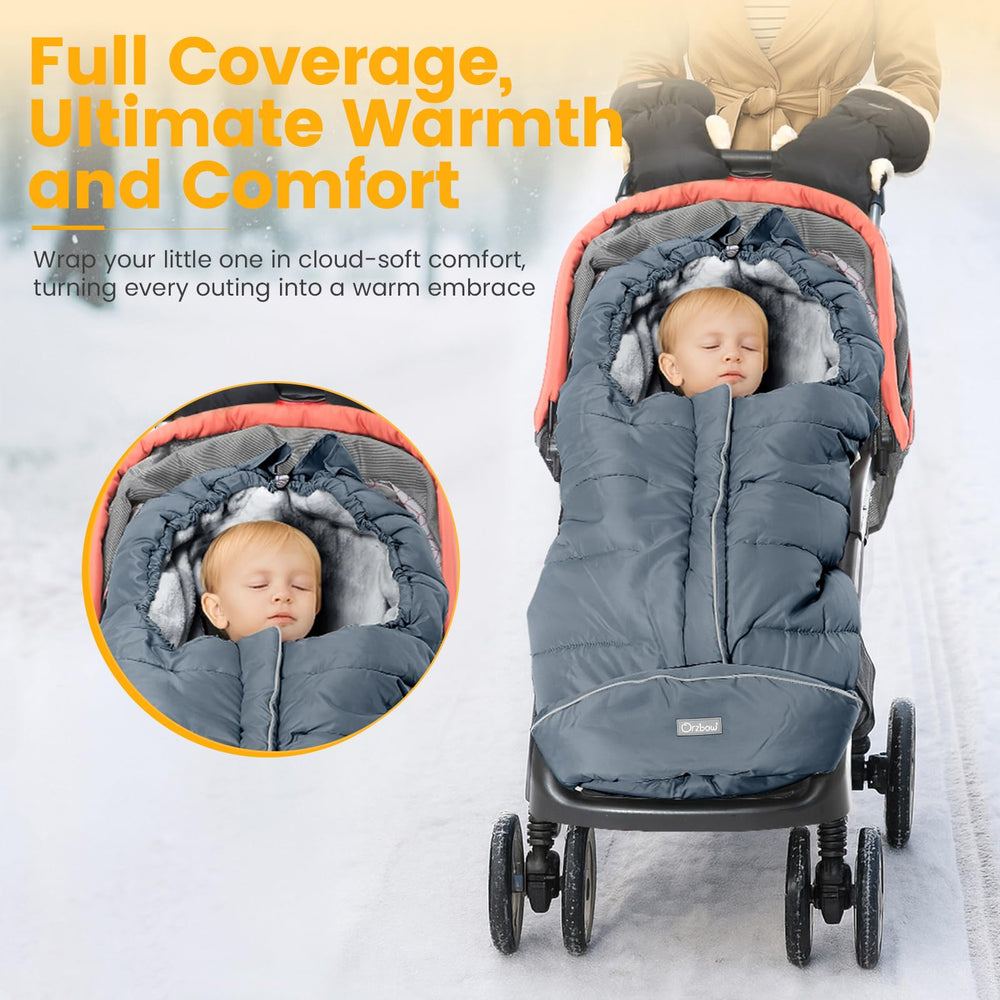 Orzbow warm bunting bag uses waterproof pongee fabric to keep baby dry.