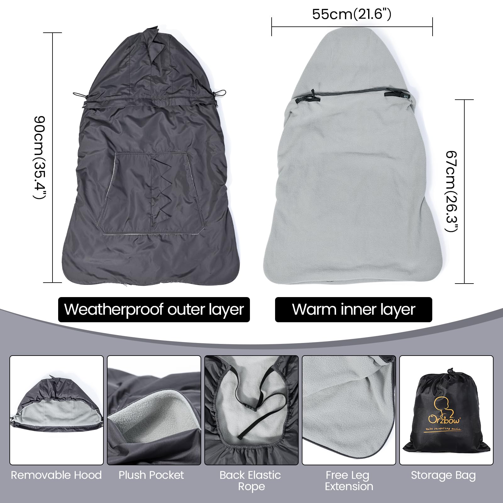 Orzbow weatherproof cover pocket: fleece-lined storage and hand warmth on outings