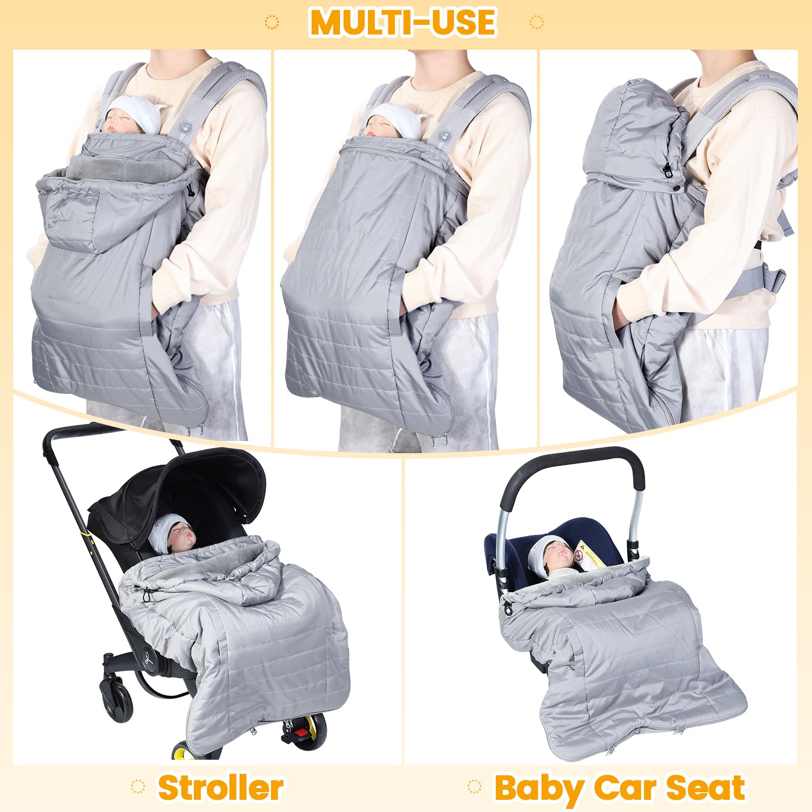 Orzbow winter baby carrier cover highlighting multi-functional design as footmuff or blanket