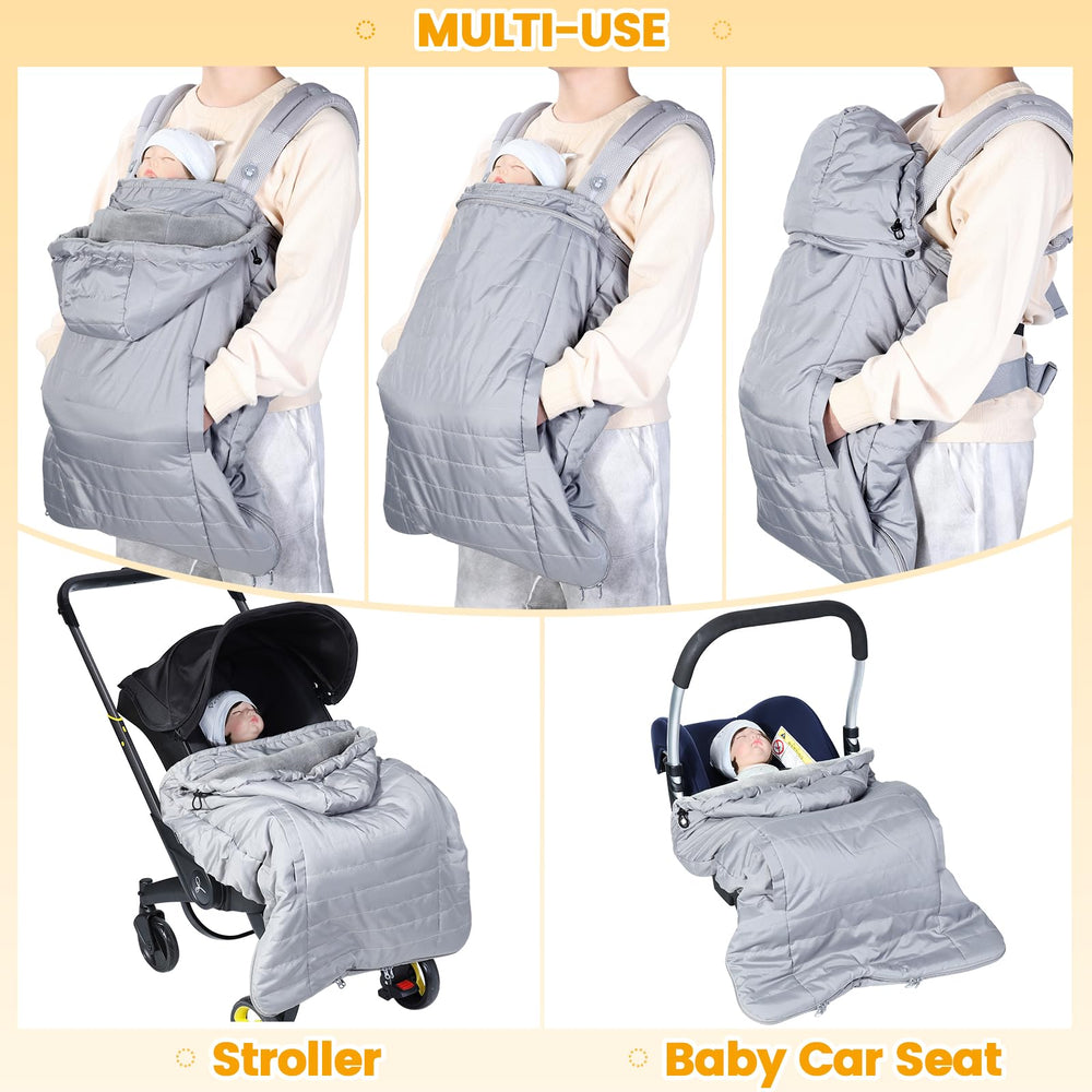 Orzbow winter baby carrier cover highlighting multi-functional design as footmuff or blanket