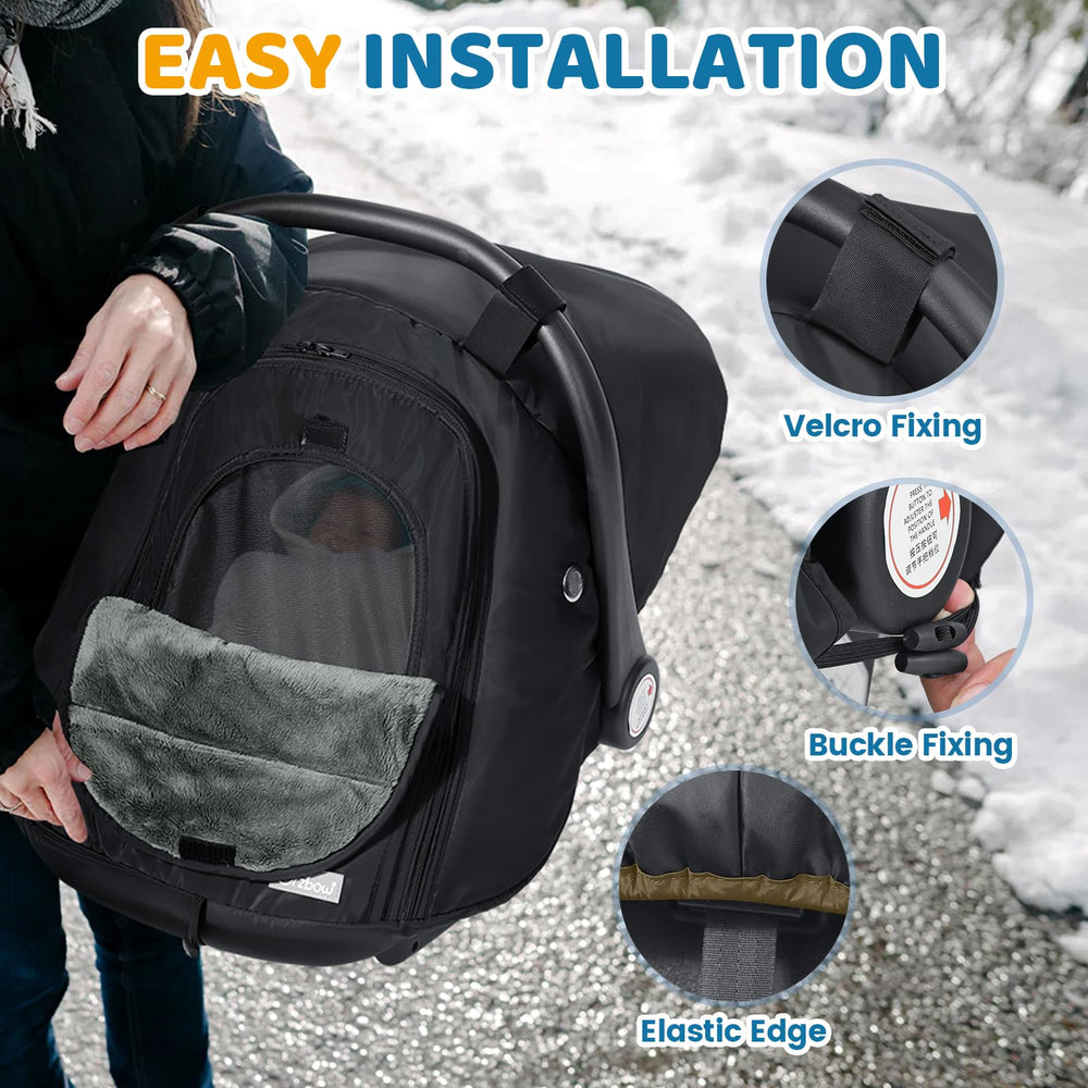 Orzbow Winter Car Seat Cover adjustable zipper supports quick baby checks.