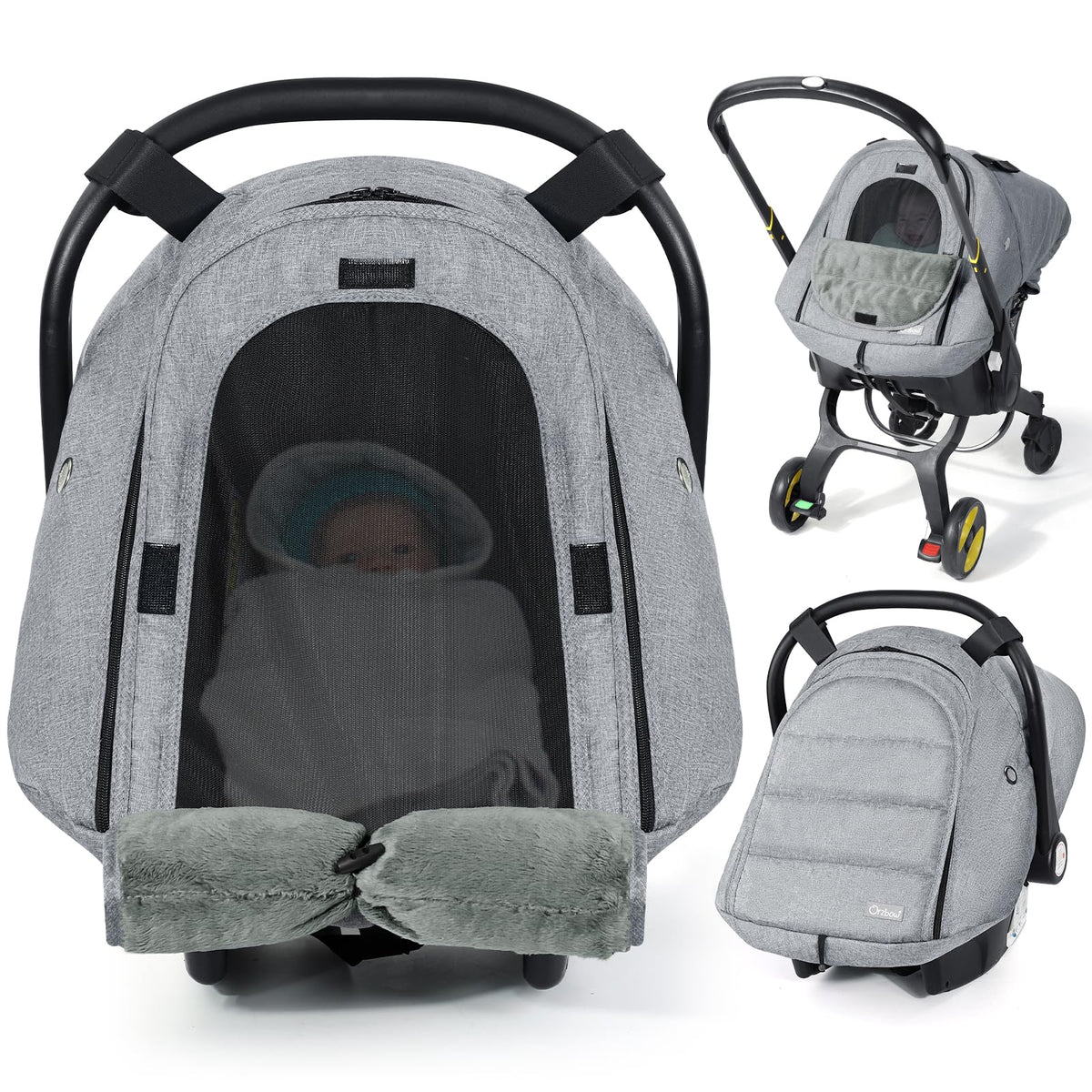 Orzbow winter car-seat-cover fabric detail shows plush lining for warmth and protection.