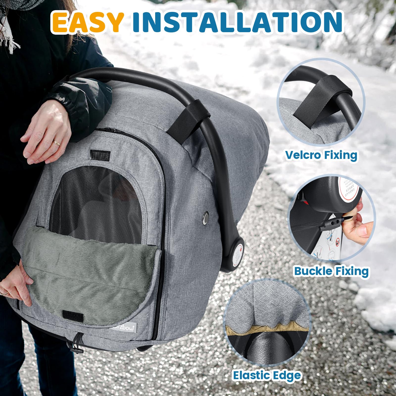 Orzbow winter car-seat-cover universal compatibility with Doona strollers prevents sliding.