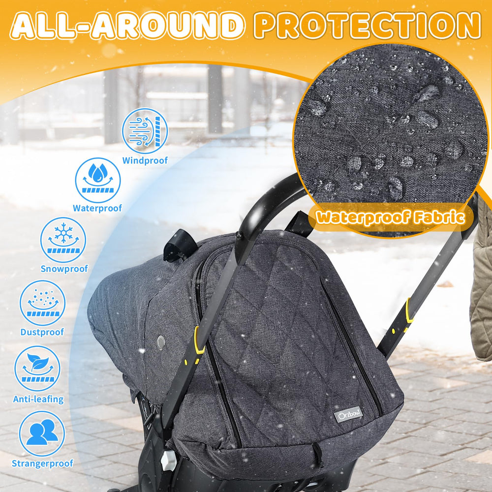 Orzbow Winter Carseat Cover demonstrates universal compatibility with Doona strollers.
