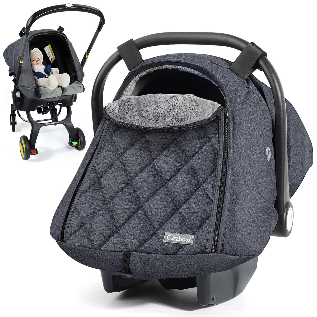 Orzbow Winter Carseat Cover shows soft velvet lining for cold commutes.